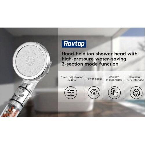 Handheld High Pressure Showerhead with Mineral Stone Beads Filter, Eco-Stop Button, 3 Spray Modes - Toytexx Handheld High Pressure Showerhead with Mineral Stone Beads Filter, Eco-Stop Button, 3 Spray Modes - Toytexx